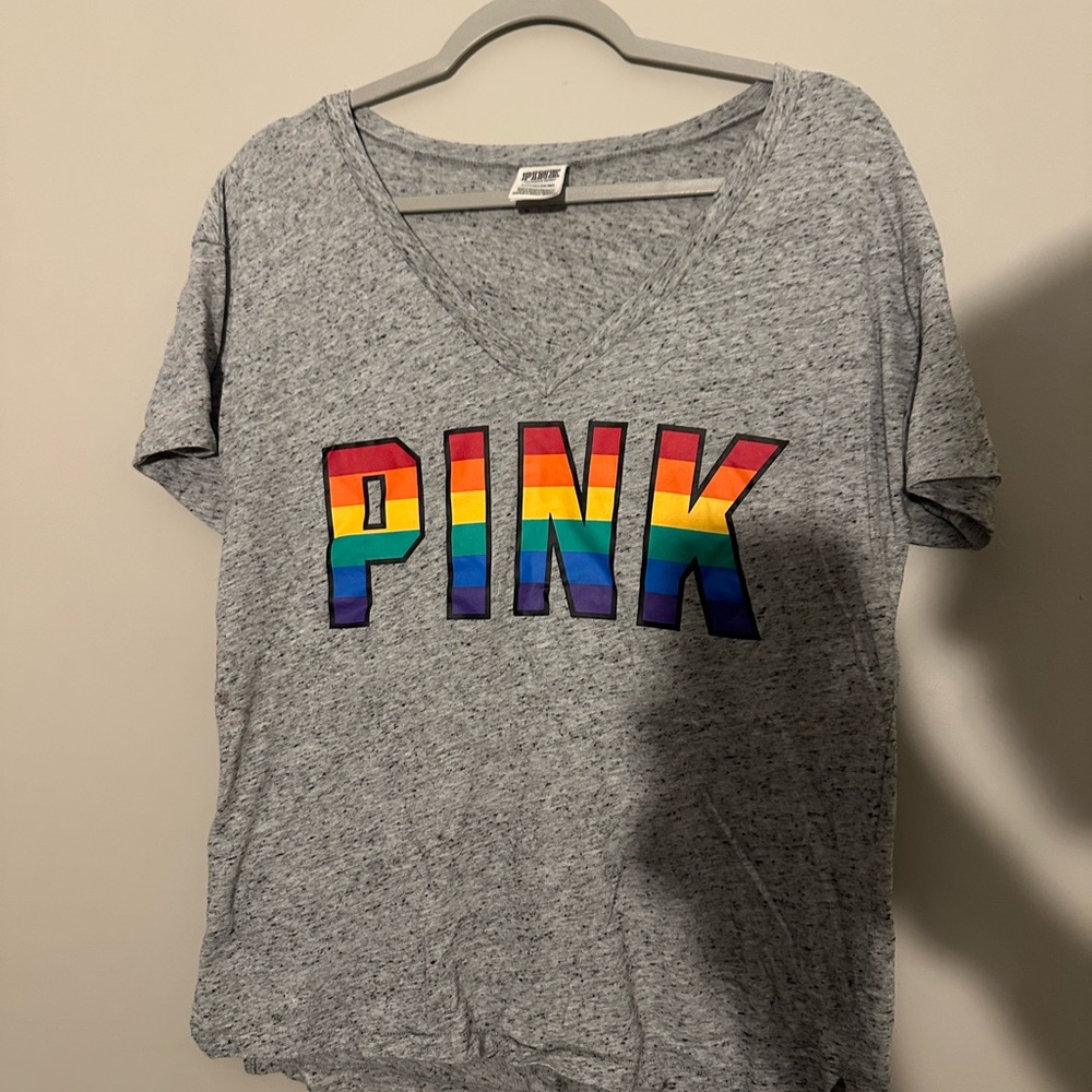 PINK Victoria's Secret Heather Gray Rainbow Tee